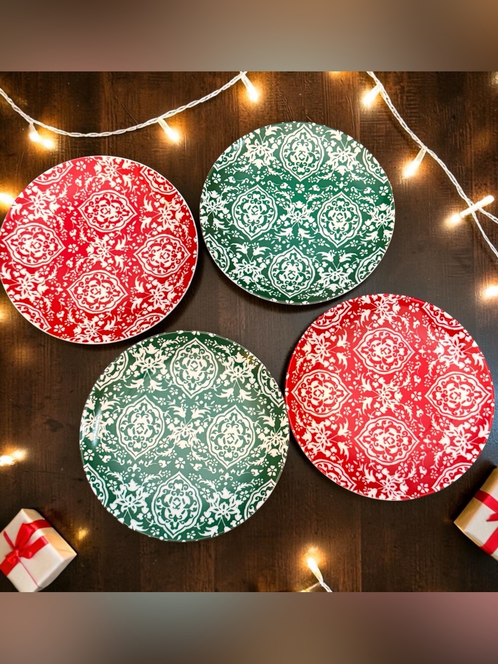 World Market Buon Natale Marrakesh Plates Set of 4 Red & Green Plates NEW